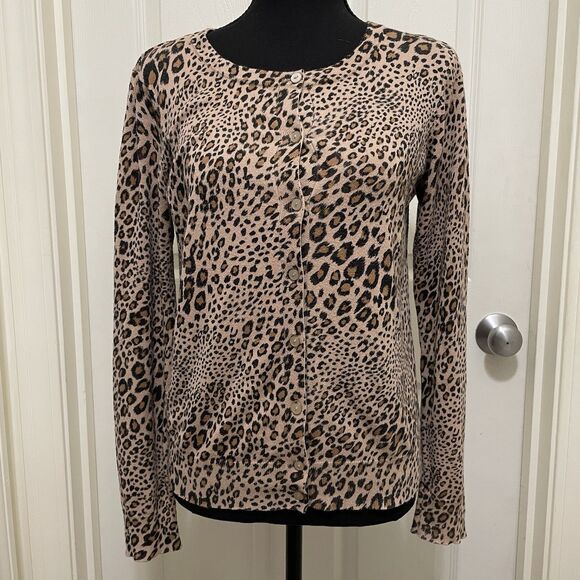 Time and Tru Leopard Print Button Up Knit Cardigan Sweater Women's Small 4 - 6 - Picture 2 of 7